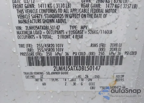 2013 Lincoln Mkt Ecoboost from USA, damaged, VIN 2LMHJ5ATXDBL50147